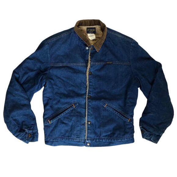 Vintage Wrangler Corduroy Collar Fur Lined Denim Jean Jacket Lined Size 42 Large - Picture 5 of 9